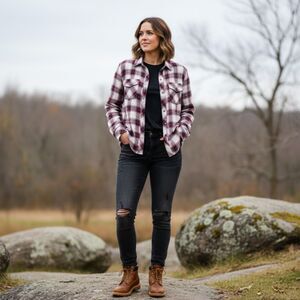 Kut From The Kloth Flannel Plaid Snap Front Long Sleeve Shirt Size S